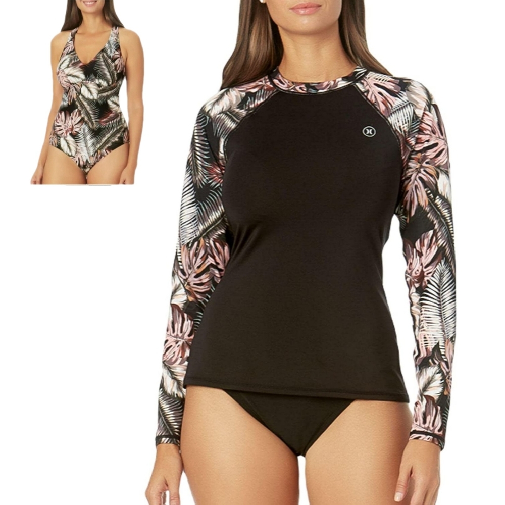 Hurley Womens S & LScatterd Palms  Long Sleeve Rash Guard Top NWT - Picture 2 of 5